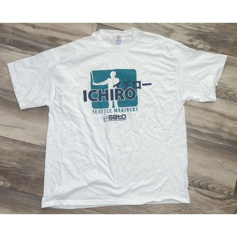 ICHIRO SUZUKI SEATTLE MARINERS VINTAGE Graphic BASEBALL PLAYER TSHIRT XL